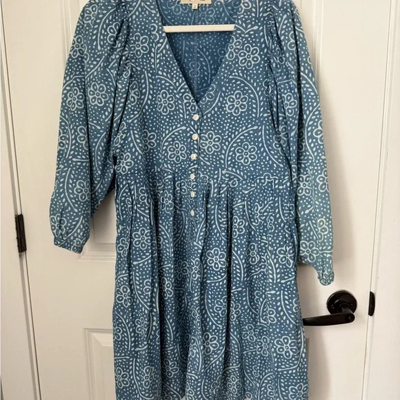 Madewell Light Blue Patterned Long Sleeve Dress - Picture 4 of 8